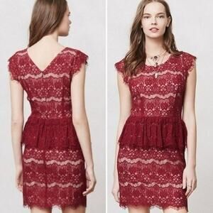 Anthropologie Red Lace Dress Women XS Maeve Peplum
